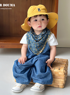 婴幼儿夏天小套装洋气男宝宝帅气时髦牛仔背带裤两件套夏日新款潮
