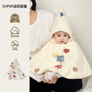 冬季宝宝外出服婴儿防风斗篷外套韩系婴幼儿加厚连帽披风周岁保暖