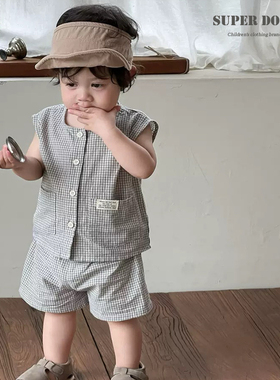 男童夏季套装宝宝衣服夏装2026新款韩版洋气无袖上衣短裤两件套夏