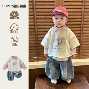 T恤裤 男宝宝春装 衬衫 可爱超萌洋气婴儿衣服春秋款 子分体 2026新款
