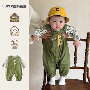 秋季婴儿衣服男宝痞帅风时髦韩系婴幼儿背心裤条纹上衣两件套秋装