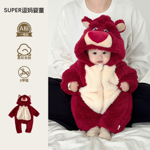 婴儿秋冬衣服宝宝连体衣冬装超萌可爱动物造型爬服加绒加厚外出服