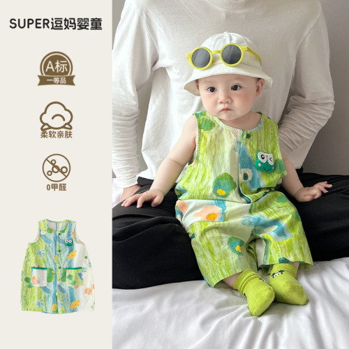 连体衣婴儿夏小月龄多巴胺穿搭超萌韩系婴幼儿卡通无袖爬服周岁服