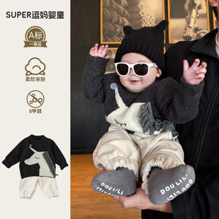 分体 洋气套头毛衣休闲裤 婴幼儿炸街套装 秋冬可爱宝宝超萌衣服韩版