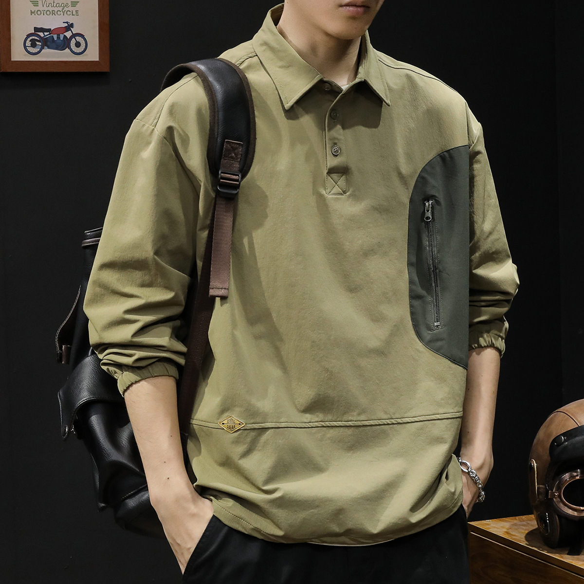 春秋polo衬衫男休闲长袖高级感大码户外速干冲锋衣男士外套24