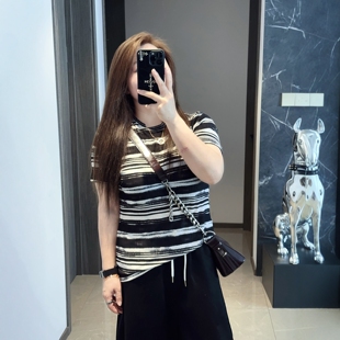 条纹打底T恤内搭半袖 大码 新款 2026年胖mm早春夏装 上衣 女装