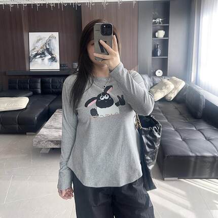 欧耶小羊 大码女装胖mm新款2024年秋装冬装加绒长袖打底衫T恤上衣