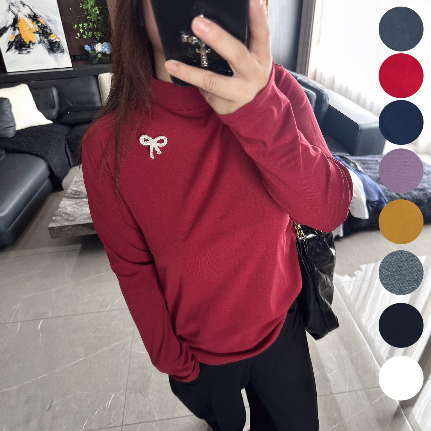 大码女装蝴蝶结基础多色打底衫