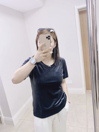 大码女装2024年春装新款内搭显瘦纸片人打底上衣纯色丝绒短袖t恤