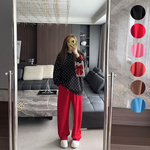 大码女装胖mm2024年秋冬装新款显瘦弯刀长阔腿休闲运动裤子显高