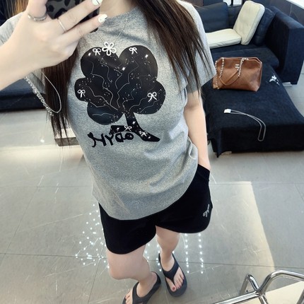 外星花朵 大码女装胖 mm宽松显瘦春夏装新款圆领短袖半袖t恤上衣