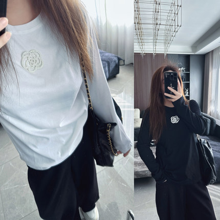 大码女装2025年胖mm秋冬新款山茶花打底衫T恤内搭上衣