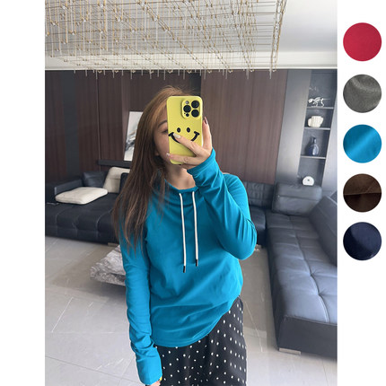 极简风 大码女装胖mm25年秋冬装新款T恤连帽打底衫休闲内搭上衣服