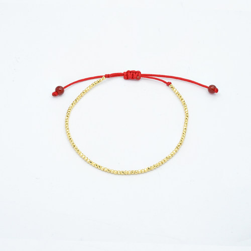 通体18k金碎金珠红绳手链【JD01530】