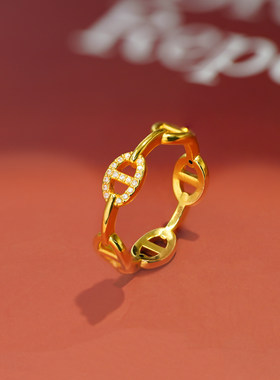 【严选】通体18K金莫桑猪鼻戒指女轻奢小众时尚百搭高颜值QL07481