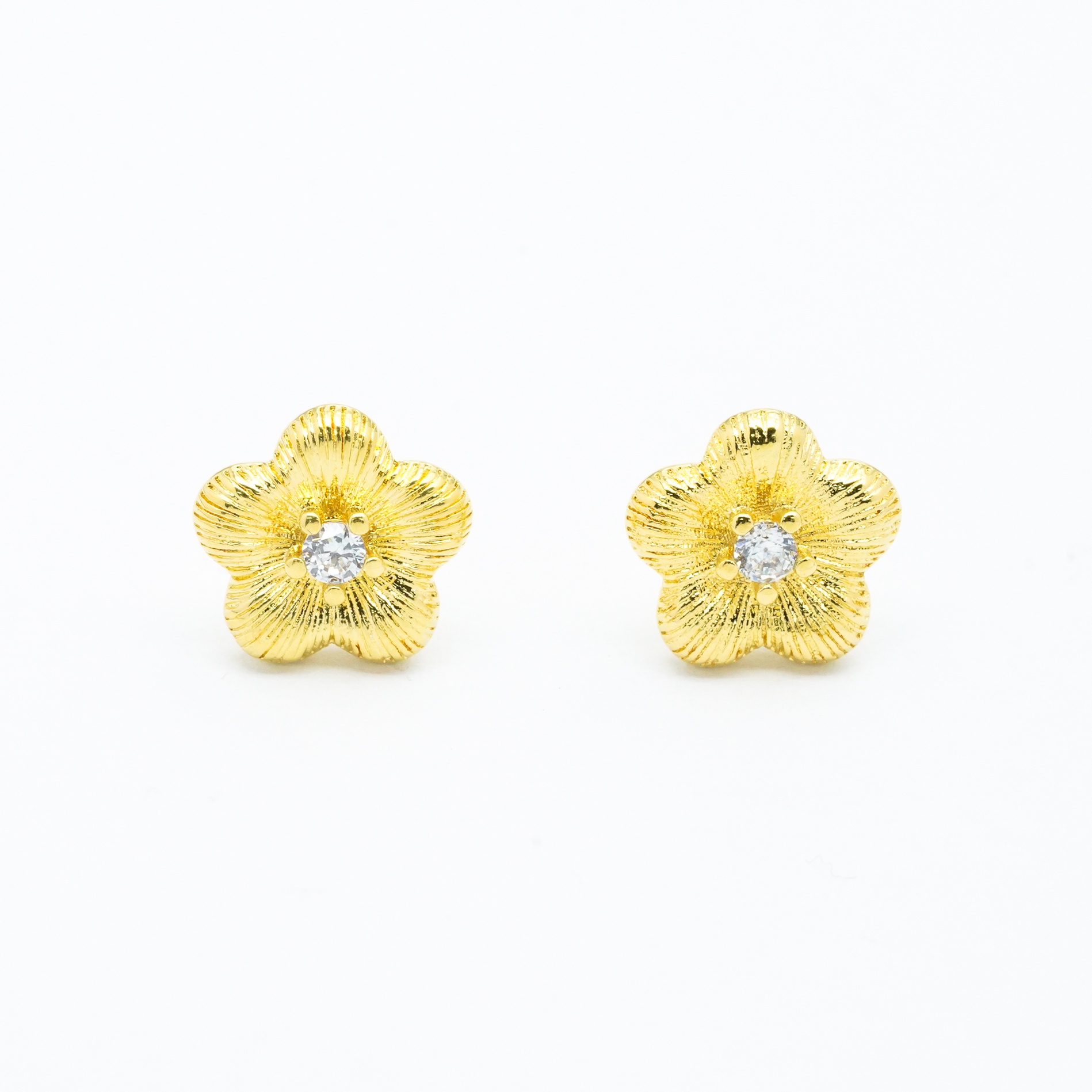 18k金拉丝小花耳钉女送老婆礼物