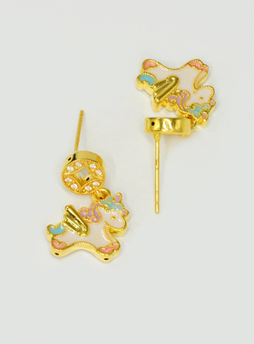 18k金莫桑珐琅飞马耳钉女款轻奢高级感耳饰送老婆礼物【QL07470】