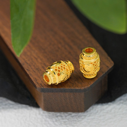 【严选】18k金钱币镂空桶珠时尚百搭DIY项链手链配件不脱模WT0576