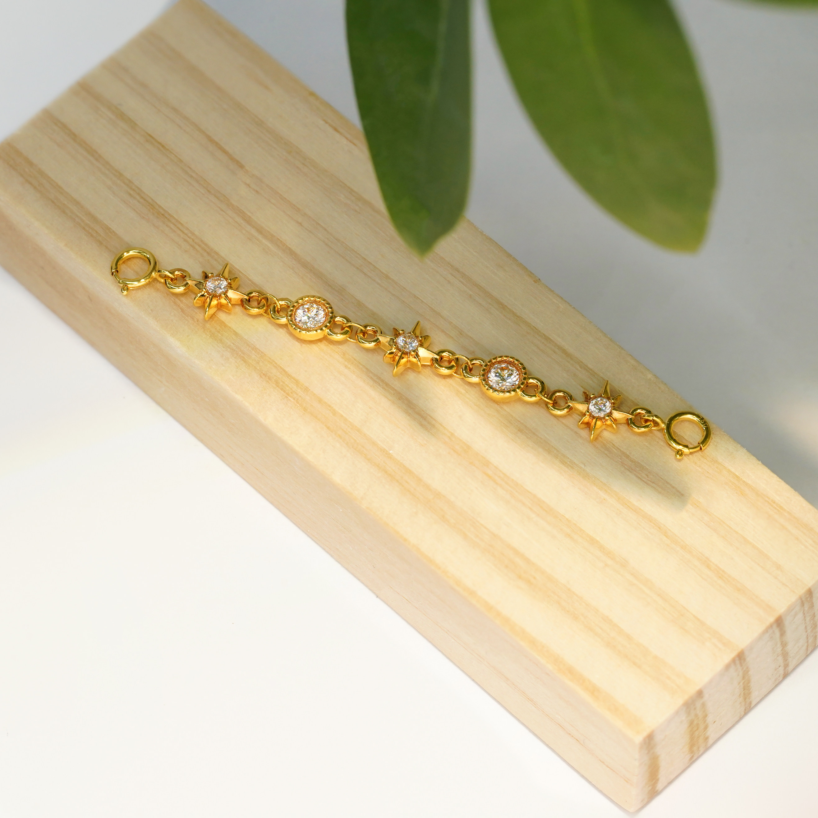 18k金莫桑星芒项链手链延长链