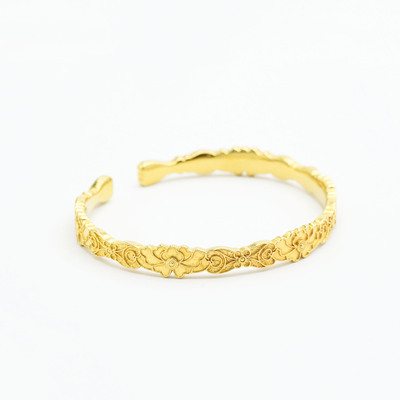 18k金荷花纹开口手镯女轻奢小众