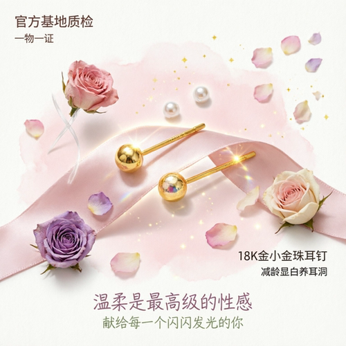 正品18K金小豆豆耳钉女轻奢小众