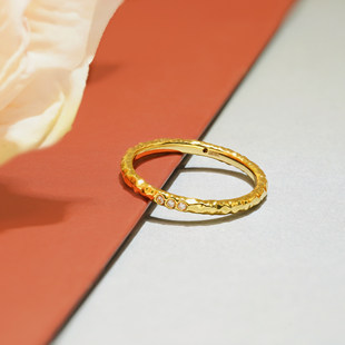 【严选】通体18K金莫桑锤纹戒指女轻奢小众时尚百搭高颜值QL07483