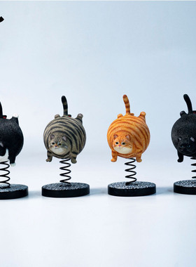 预售JXK球猫 弹簧猫咪手办摆件萌趣动物模型车载桌面装饰摆件礼物