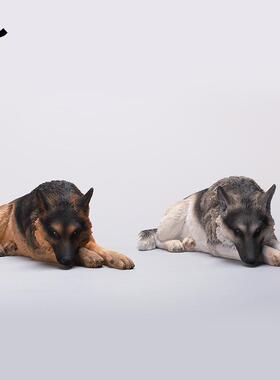 现货JXK趴姿德牧仿真牧羊犬警犬宠物狗模型GK手办摆件配1/6兵人偶