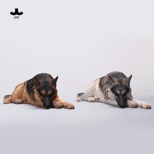 现货JXK趴姿德牧仿真牧羊犬警犬宠物狗模型GK手办摆件配1/6兵人偶