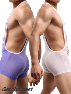 男士 连体衣 连体摔跤服超柔锦纶高弹丝滑透气镂空U凸提臀紧身薄款