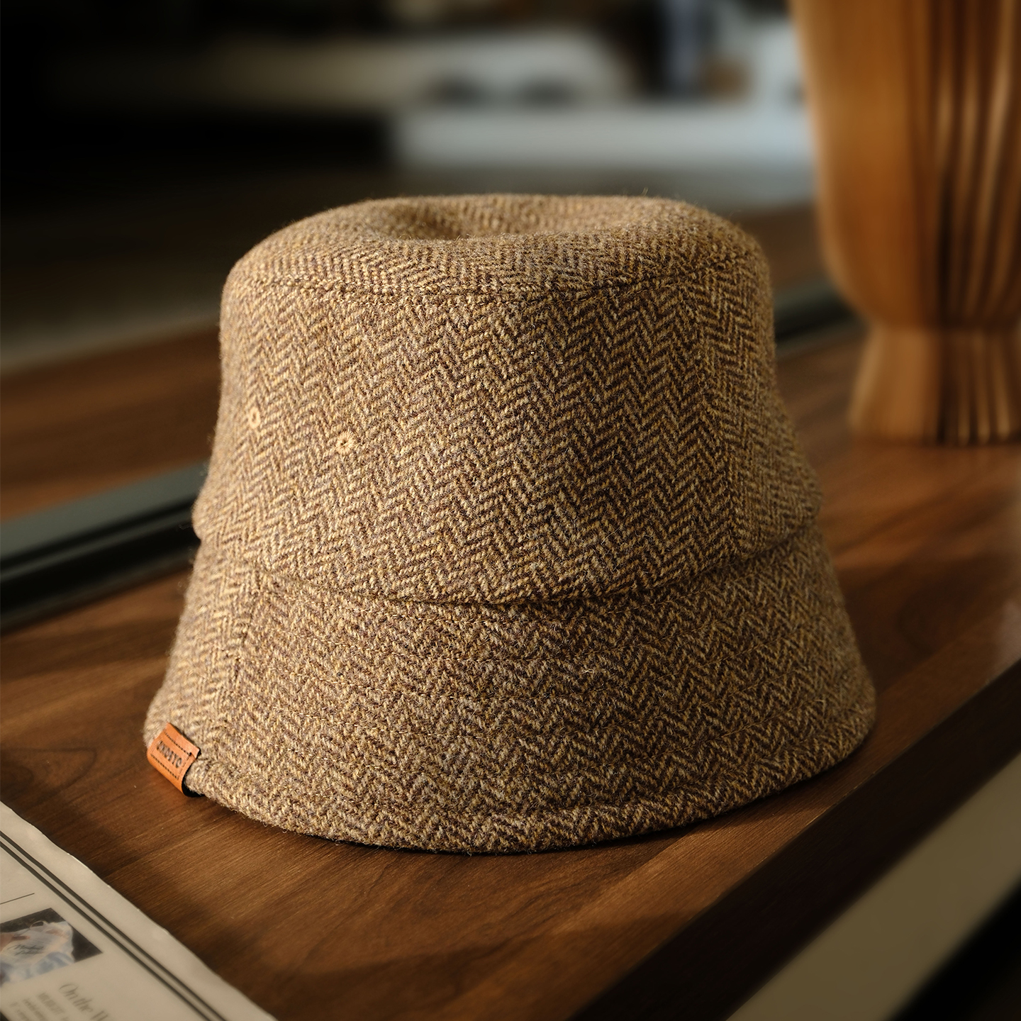 小野商英伦风粗花呢羊毛水桶帽