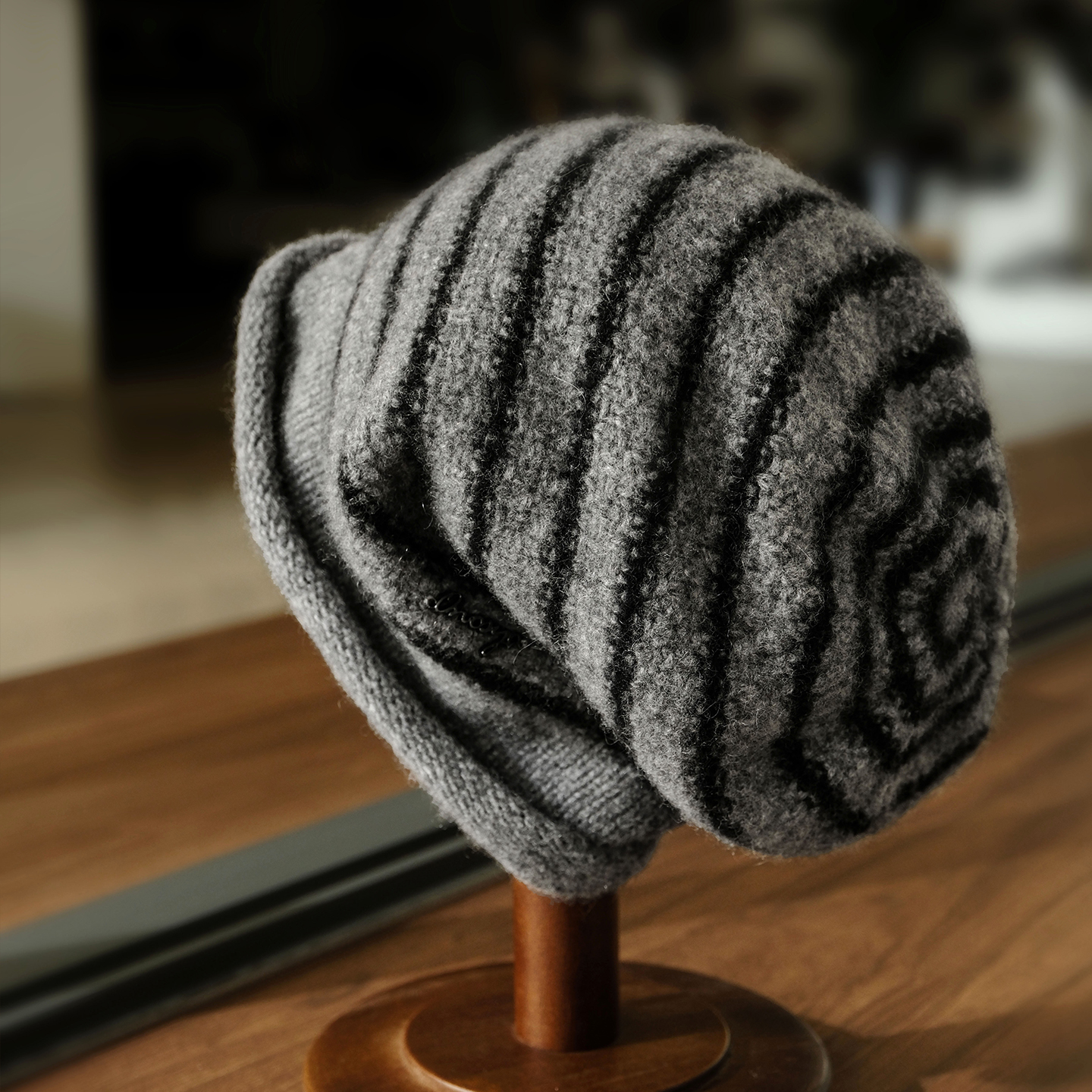 小野商山羊绒条纹堆堆帽松弛感