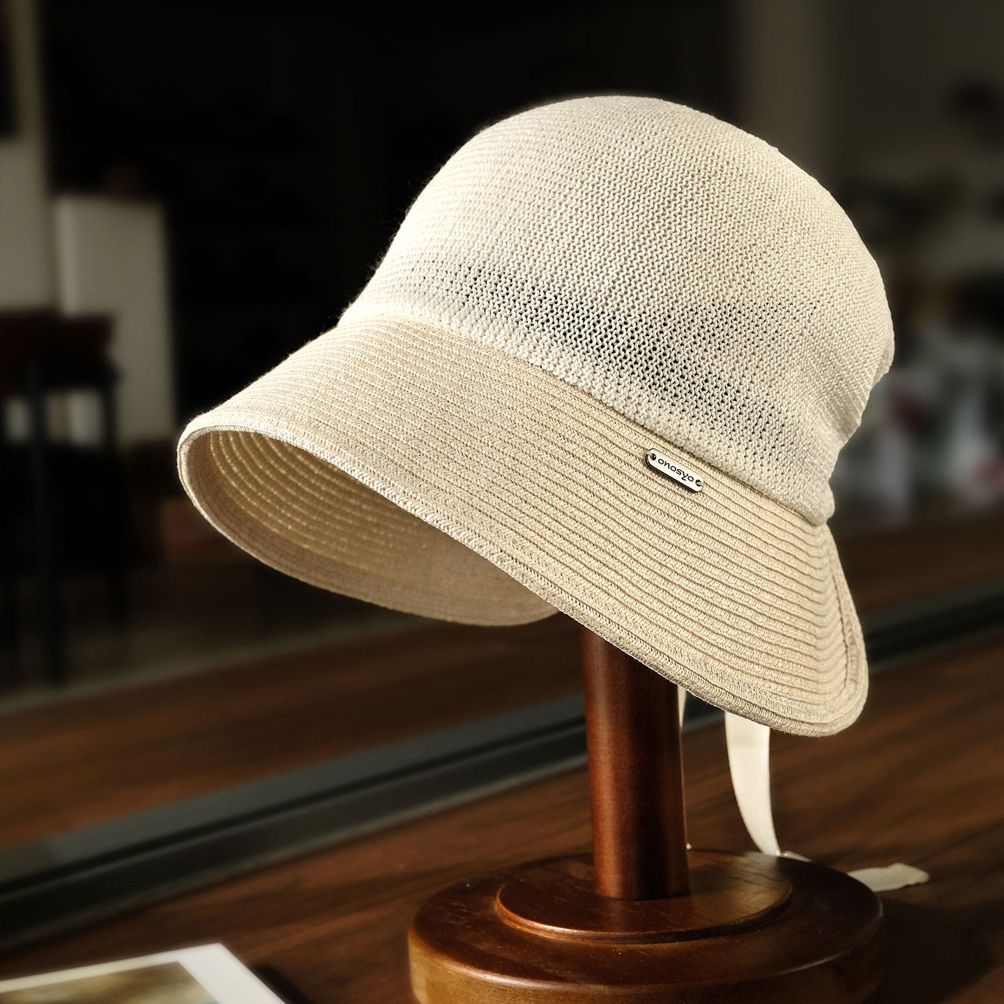 小野商 日本和纸镂空透气渔夫帽女春夏可扎马尾防晒蝴蝶结遮阳帽
