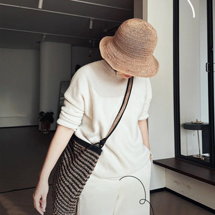 小野商 收藏級極細拉菲草帽貴婦遮陽手工帽百搭盆帽2025春夏新款