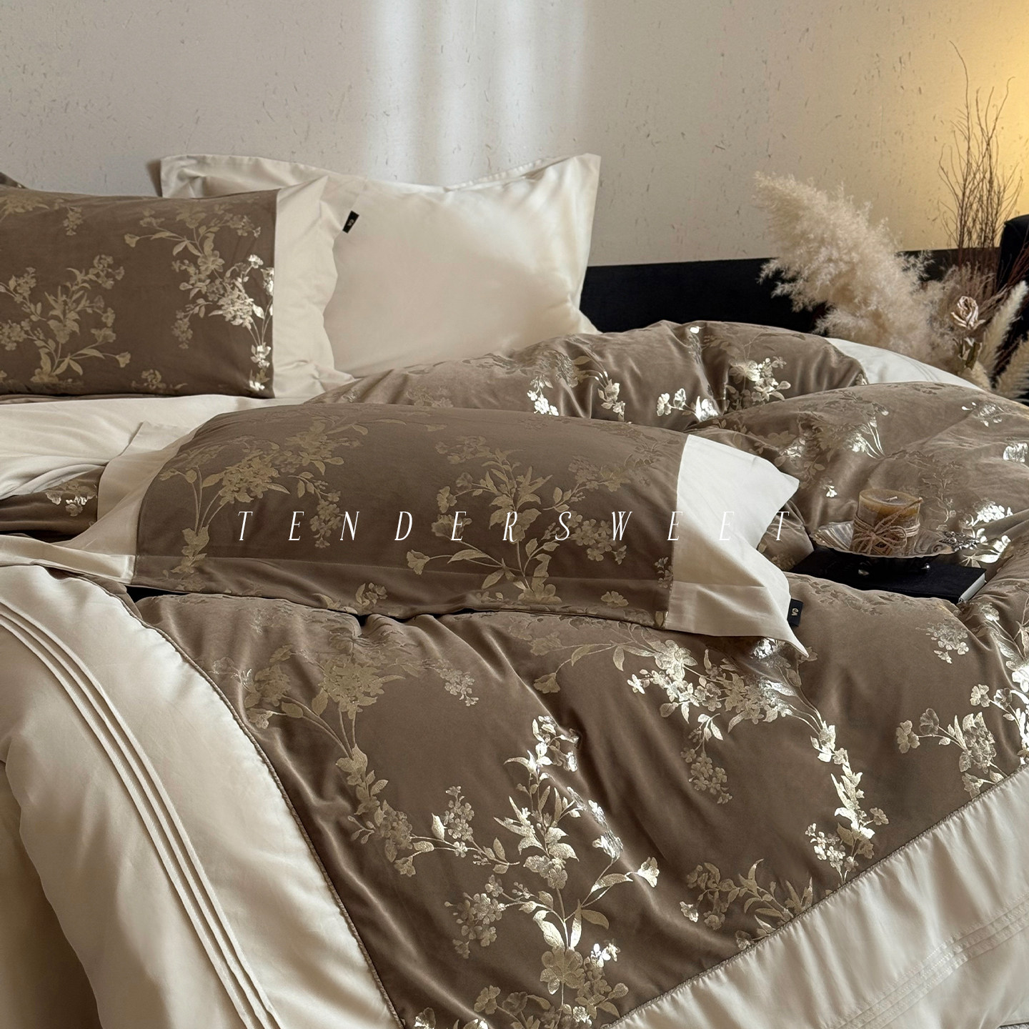 Tender| 法式秋冬全棉磨毛四件套纯棉鎏金新中式加厚被套床上用品,床上用品,床品套件/四件套/多件套,淘宝优惠券,粉丝福利购,淘宝优惠卷