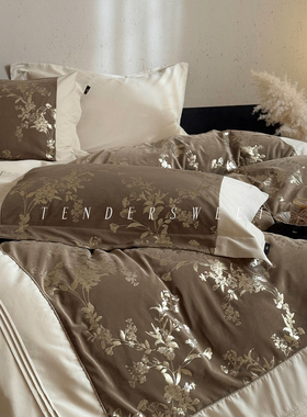 Tender| 法式秋冬全棉磨毛四件套纯棉鎏金新中式加厚被套床上用品
