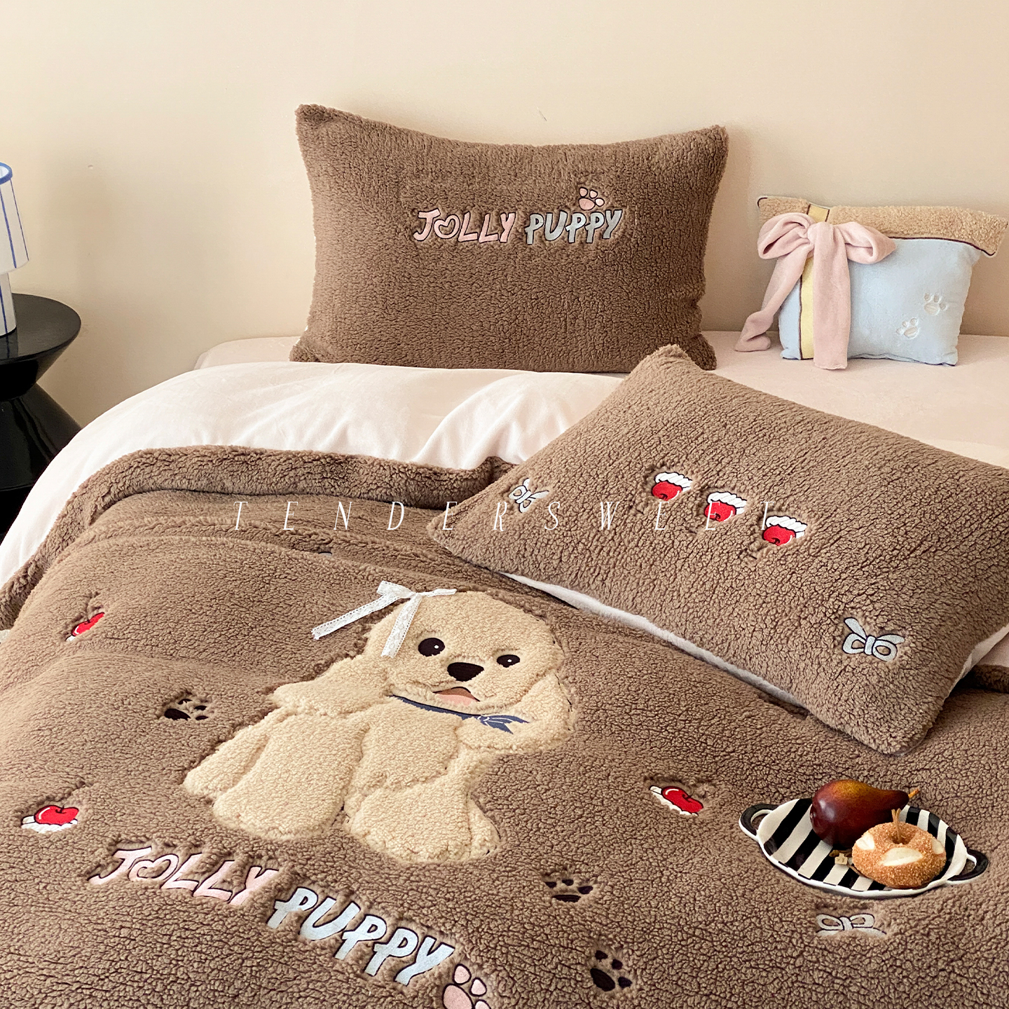 卡通可爱小狗牛奶绒四件套