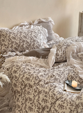 Tender| 法式少女冬季牛奶绒床盖四件套加厚保暖蕾丝浪漫床上用品