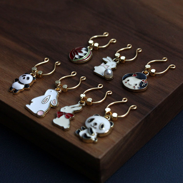 不穿孔乳环乳夹耳夹小熊猫小白兔纯铜可调节情侣饰品小众免打孔