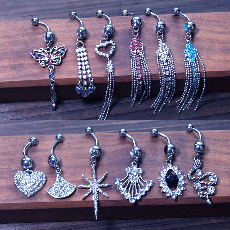 脐钉肚脐环长款流苏防过敏肚皮舞配饰蝴蝶欧美情侣穿刺饰品