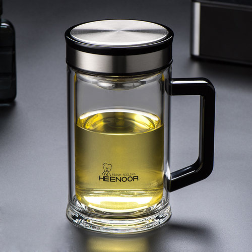 希诺双层玻璃杯带把加厚商务泡茶