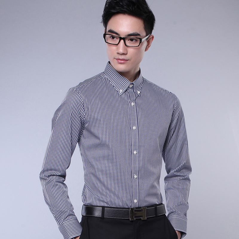 tngt清仓碎格子高支男士长袖衬衫