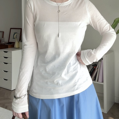 必入！进口70支匹马棉薄款手工剪裁圆领显瘦内搭上衣长袖打底T恤
