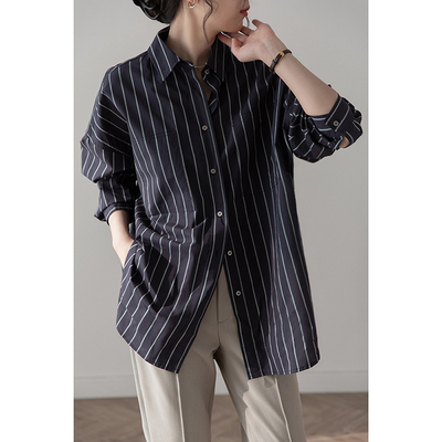 宽松廓形小众设计蓝色条纹纯棉