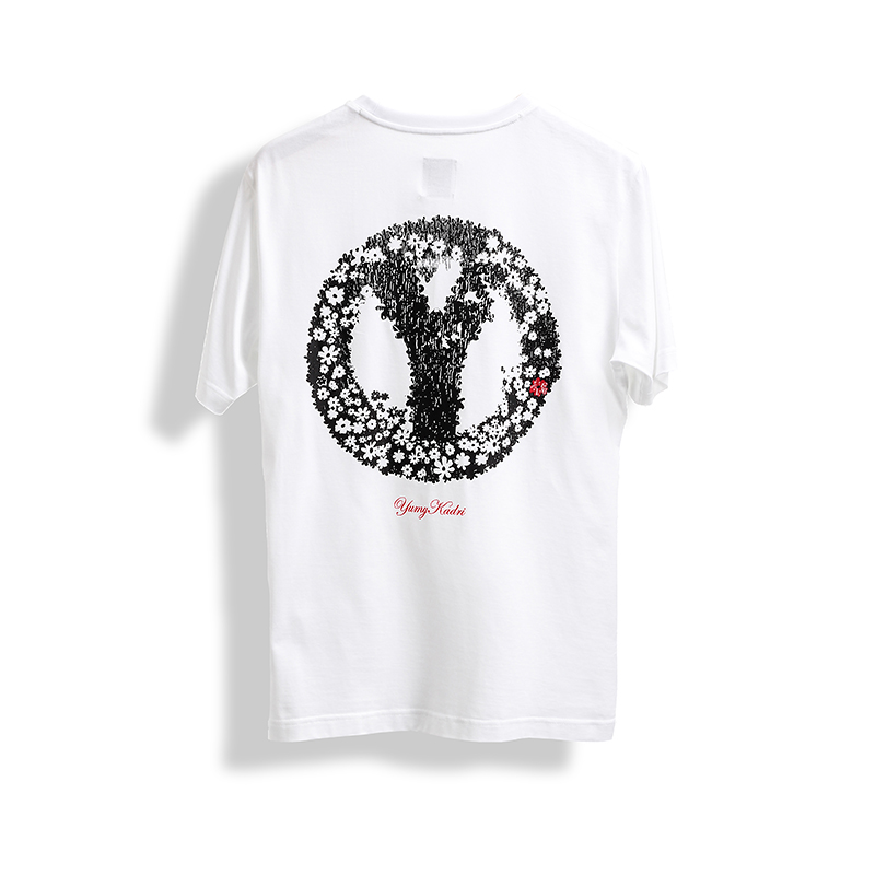 YUMYKADRI TS209 纯棉花卉字母印花黑白短袖TEE T-SHIRT T恤