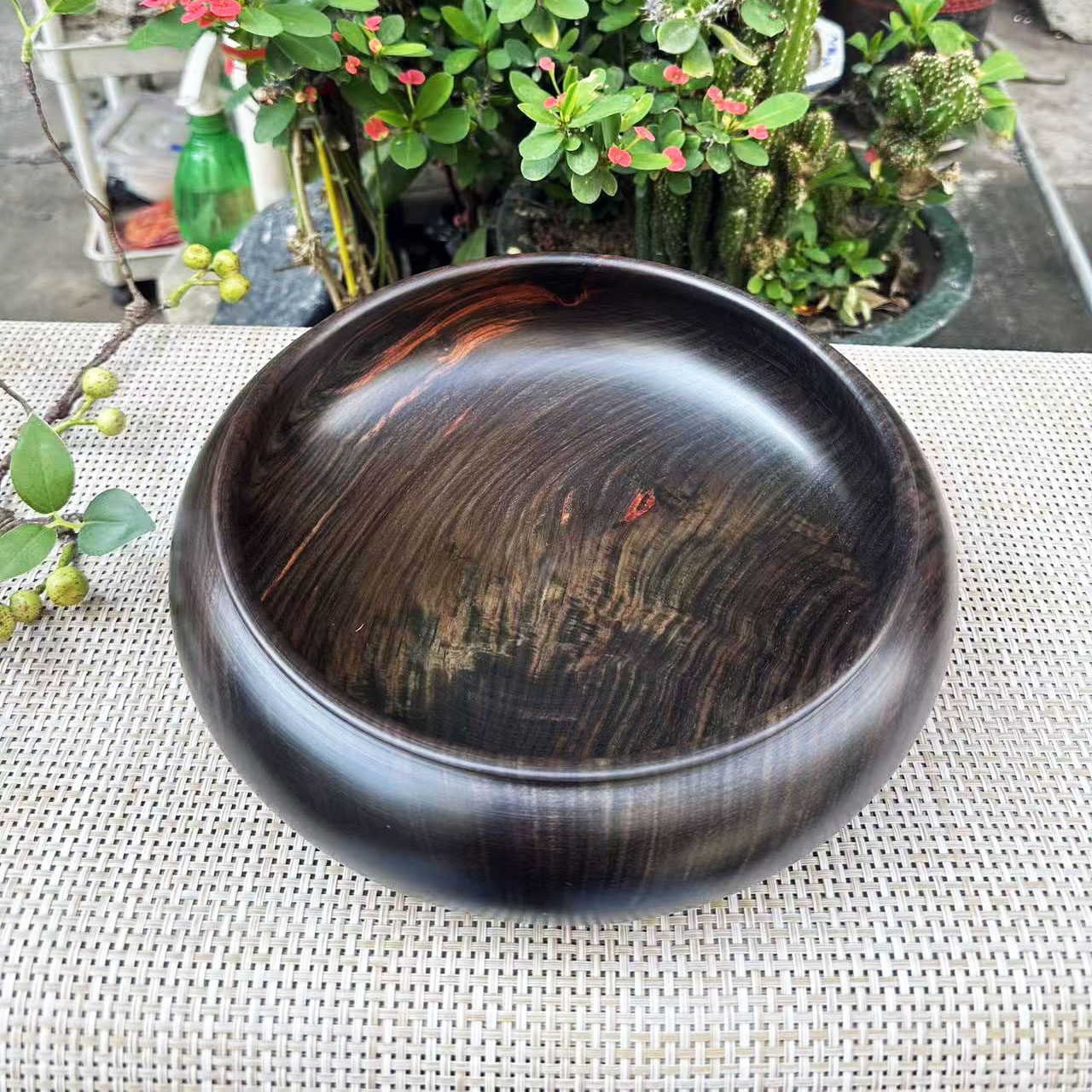 大红酸枝整木黑飘红笔洗26.5×7.5交趾黄檀红木聚宝果盘一物一拍