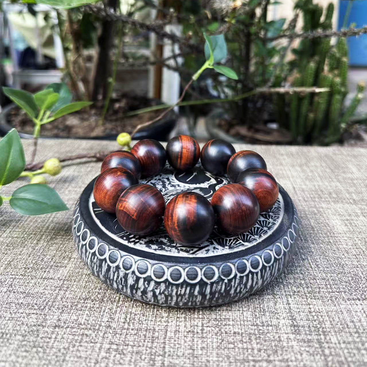 大红酸枝黑飘红水波纹2.5×10颗佛珠手串交趾黄檀红木手链工艺品