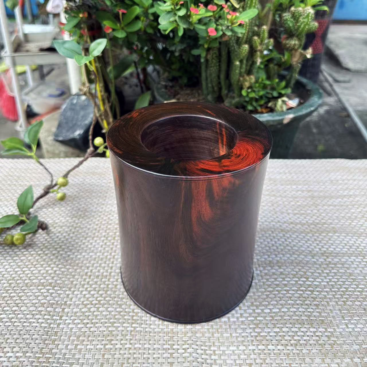 大红酸枝整木黑飘红笔筒15×16.7交趾黄檀红木工艺摆件一物一拍