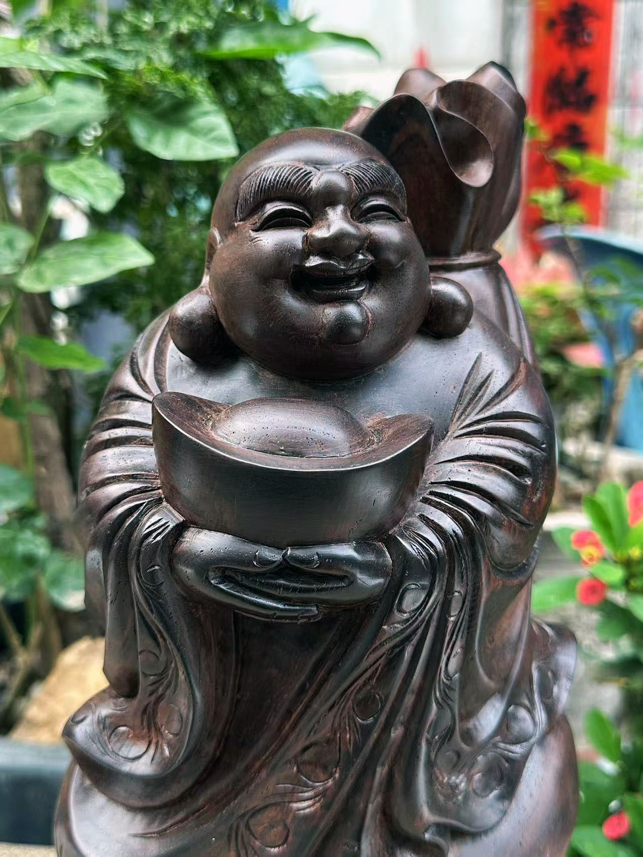 大红酸枝弥勒佛摆件交趾黄檀布袋大肚佛家笑佛红木家居客厅工艺品