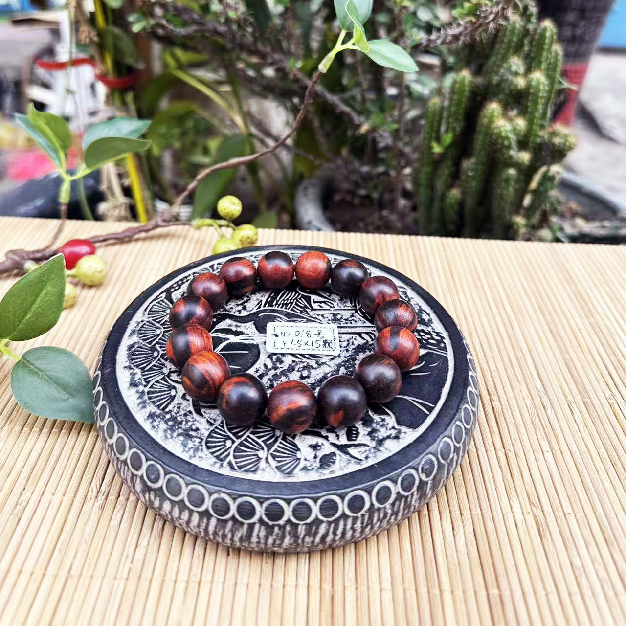 大红酸枝同料黑飘红.18号佛珠手串1.5&times;15颗交趾黄檀红木手链实拍